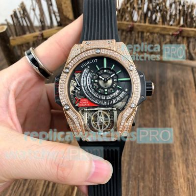 Swiss Grade Replica Hublot MP-09 Tourbillon Bi-Axis Watch Rose Gold Diamond